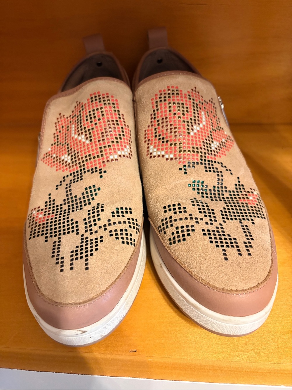Donald J. Pliner Suede Slip-On Loafers with Pink Rose Cutouts